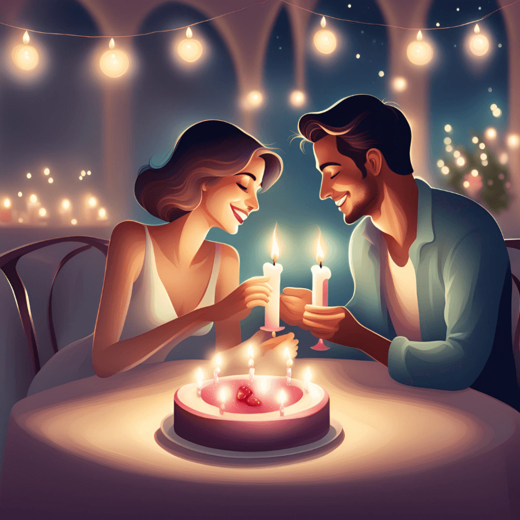 Romantic couple celebrating a birthday together.