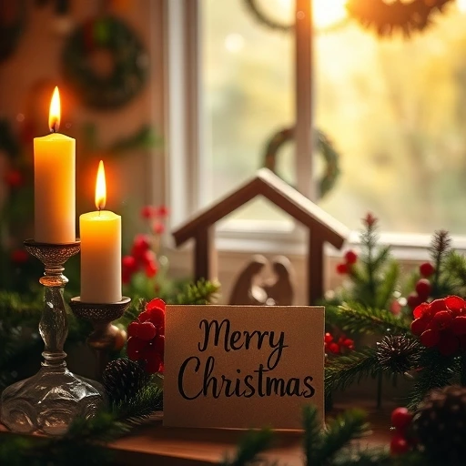 Handwritten Christmas card with candles and a nativity set symbolizing hope and peace.
