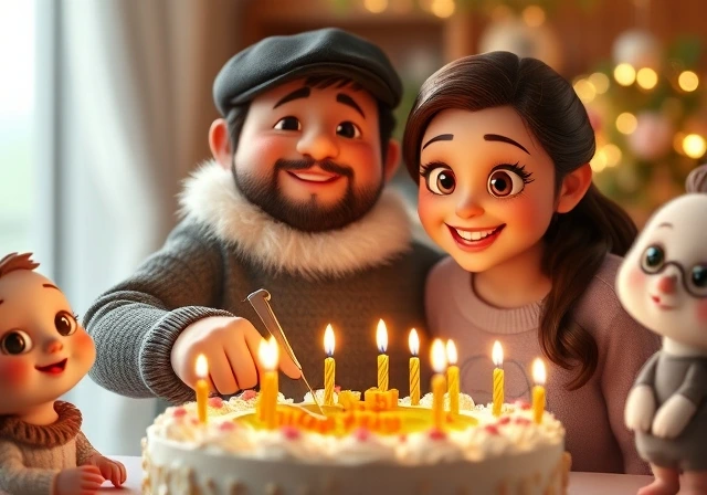 A brother celebrating his wedding anniversary with a smile and a cake.