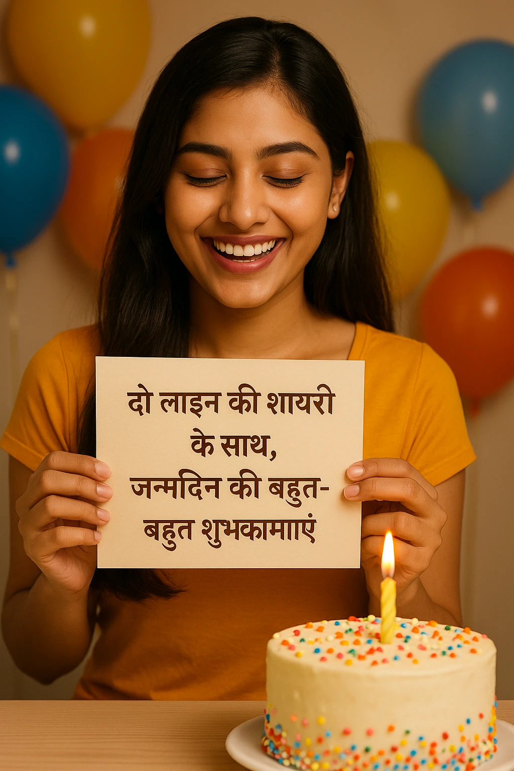 जन्मदिन की दो लाइन शायरी पढ़ती हुई लड़की