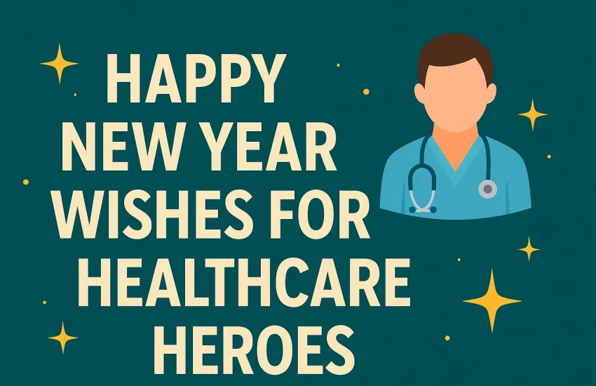 New Year wishes for healthcare heroes with medical worker illustration and festive design