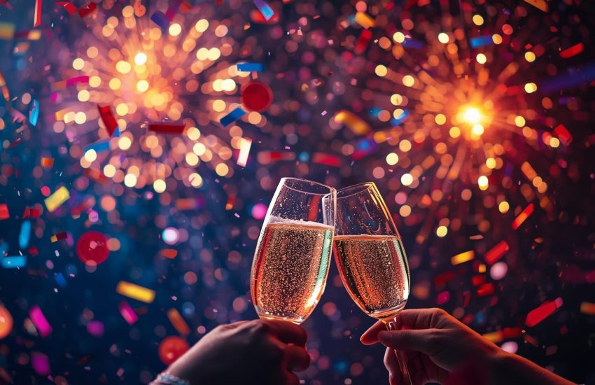 Romantic New Year wishes for partner 2026 with love couple celebration illustration