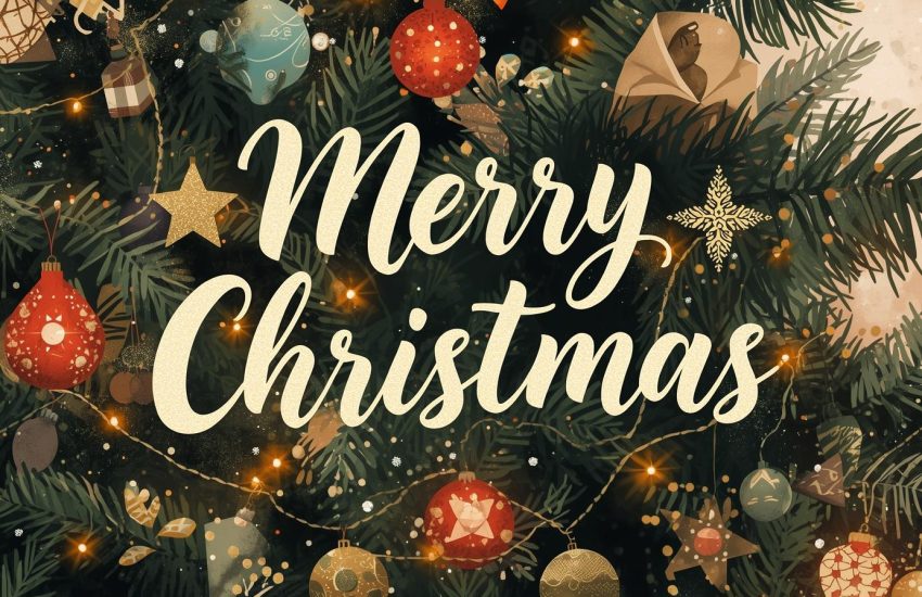 Merry Christmas wishes for family and friends with festive holiday decorations